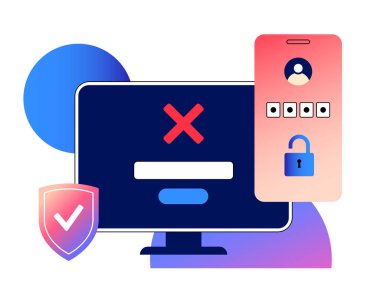 Yanlış şifre. Giriş reddedildi. İnternetteki kişisel veri koruması. Akıllı telefondan uyarı mesajı. Yanlış veri girişi. Özel hesap vektör çizimine girmeye çalışılıyor.