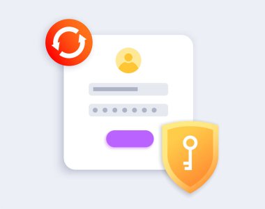 Parola prosedürünü sıfırla. Bir hesap için yeni bir kullanıcı adı ve şifre alınıyor. Sitedeki kişisel verileri güncelle. Bilgi koruması, internet düz vektör illüstrasyonunda güvenlik