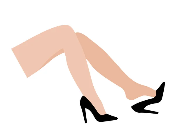 Beauty Female Legs Pair Black Classic High Heel Shoes Silhouette — Vector de stock