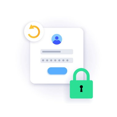 Parola prosedürünü sıfırla. Bir hesap için yeni bir kullanıcı adı ve şifre alınıyor. Sitedeki kişisel verileri güncelle. Bilgi koruması, internet düz vektör illüstrasyonunda güvenlik