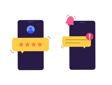 Yanlış şifre. Giriş reddedildi. İnternetteki kişisel veri koruması. Akıllı telefondan uyarı mesajı. Yanlış veri girişi. Özel hesap vektör çizimine girmeye çalışılıyor.