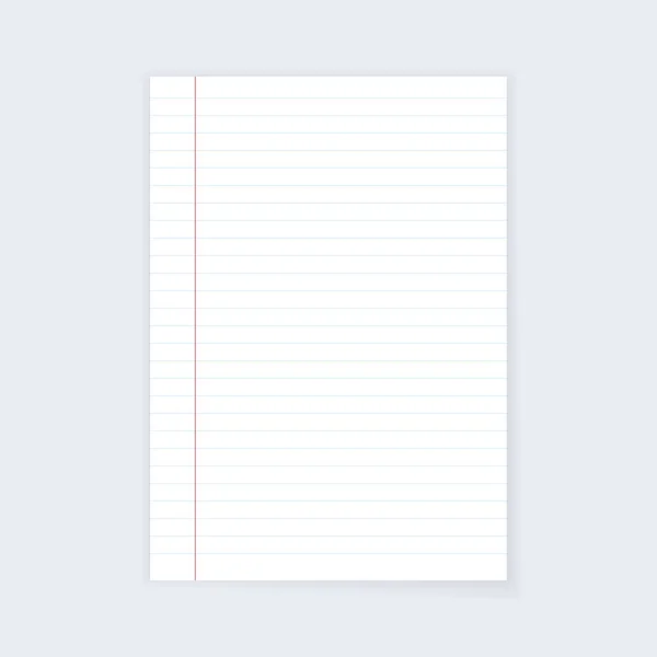 Empty Lined Paper Page Realistic Note Mockup School Blank Clean — Archivo Imágenes Vectoriales