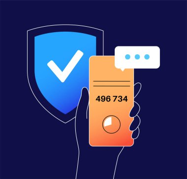 One time password. Message with code on the smartphone for entering on the site or application. Notification on the phone, multi factor authentication. Internet payment, 2fa flat vector illustration.
