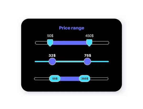 Price Range Scrollbar Web Form Online Application Filter Slider Website — Stock Vector