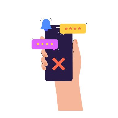 Wrong password concept. Access denied. Personal data protection on the internet. Warning message on the smartphone. Incorrect data entering. Trying to enter to private account vector illustration.