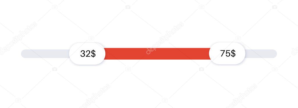 Price range scrollbar in web form, online application. Filter slider on website, 3D user interface elements. Template for internet page with discount navigation. Frontend control vector illustration.