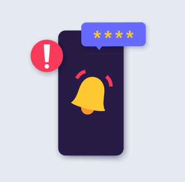 Yanlış şifre. Giriş reddedildi. İnternetteki kişisel veri koruması. Akıllı telefondan uyarı mesajı. Yanlış veri girişi. Özel hesap vektör çizimine girmeye çalışılıyor.