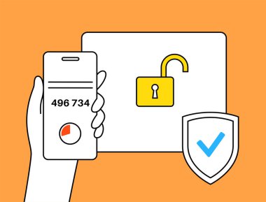 One time password. Message with code on the smartphone for entering on the site or application. Notification on the phone, multi factor authentication. Internet payment, 2fa flat vector illustration.
