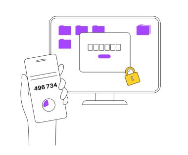 One time password. Message with code on the smartphone for entering on the site or application. Notification on the phone, multi factor authentication. Internet payment, 2fa flat vector illustration.