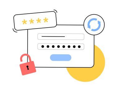 Parola prosedürünü sıfırla. Bir hesap için yeni bir kullanıcı adı ve şifre alınıyor. Sitedeki kişisel verileri güncelle. Bilgi koruması, internet düz vektör illüstrasyonunda güvenlik