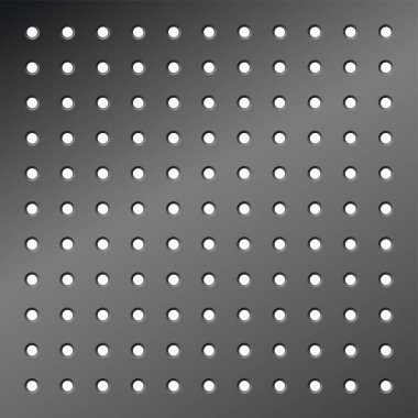 Pegboard or perforated metallic hardboard. Board with spaced holes. Aluminum or steel textured gridwall. Seamless pattern background. Tool organizer in garage workshop vector wallpaper illustration.