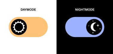 Switch element button for light or dark theme. Digital toggle symbol. Day night mode icon for application. Indicator for smartphone. Frontend control vector illustration on white black background