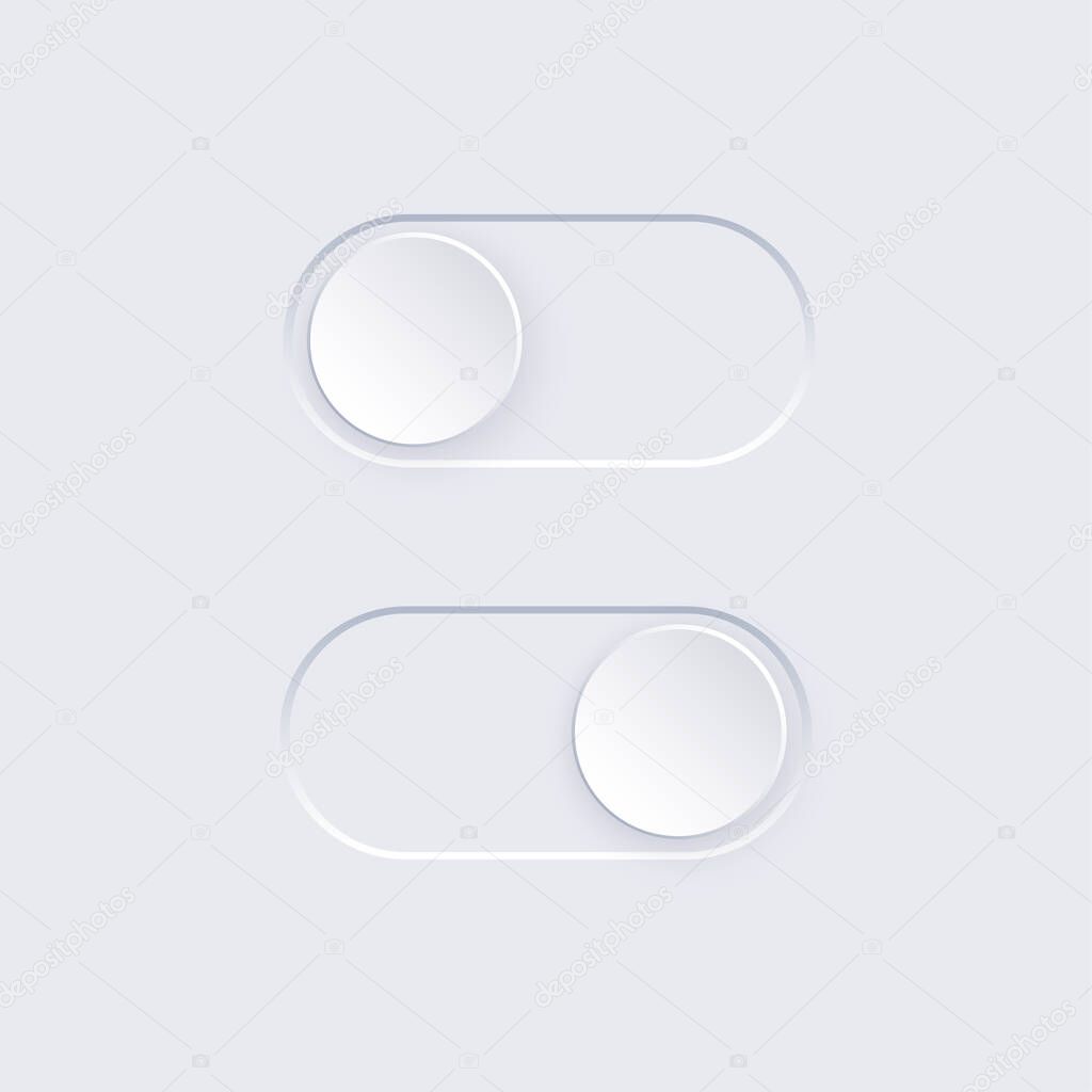 Switch element button. Enable disable toggle symbol. On off mode icon for application. Active, inactive or power digital indicator. Frontend control realistic vector illustration on white background..