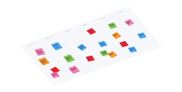 Scrum Board Methodology Meeting Process Cards Tasks Whiteboard Teamwork Office — Vector de stock