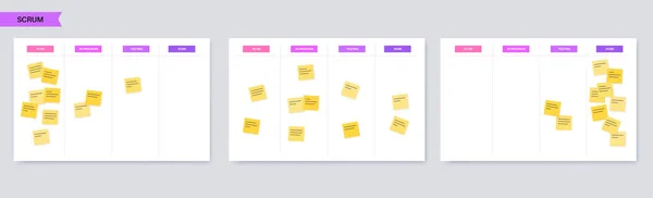 Scrum Board Methodology Meeting Process Cards Tasks Whiteboard Teamwork Visualization — Stock Vector