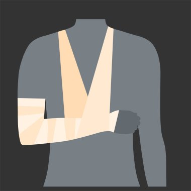 İnsan kolunda elastik bandaj. Bileği yatay pozisyonda sabitleyin. El kasları ve kemikler için destek. Kırık ya da yaralı eklem, kırık, burkulmuş bağlar. İlk yardım düz vektör illüstrasyonu.