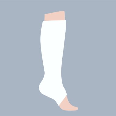 Gypsum bandage on a human leg with fracture. Broken or injured ankle. Healthcare concept. First help in a clinic or hospital. Patient with Sprained ligaments or joint damage flat vector illustration