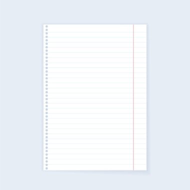 Empty lined paper page realistic note mockup for school. Blank clean notebook in a4, a3 or a2 format. White sheet document for education. Shadow on gray background vector illustration.
