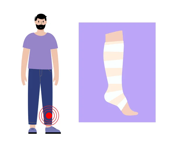 Elastic Bandage Human Leg Roll Wrap Medical Gauze Foot Broken — Stock Vector