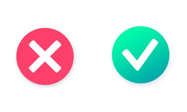 Zkontrolujte Zkřížte Ikony Schválit Odmítnout Piktogramy Značky Správná Značka Zelené — Stockový vektor