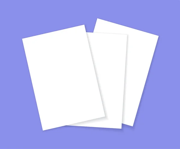 纸页空空如也 文件堆积如山 一堆堆空白的信件 办公室 教育用白纸 蓝色背景阴影 模板平面矢量插图 — 图库矢量图片