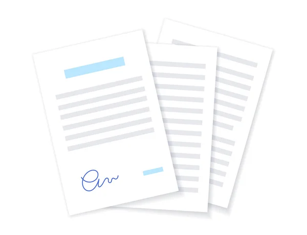 Papierdokumente Stapeln Sich Stapel Mit Vertragsseiten Mit Unterschrift Abkommen Steuerzusammenfassung — Stockvektor