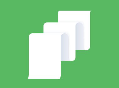 Boş uzun kağıt sayfa, gerçekçi belge modeli. Büyük, boş bir mektup. İş, ofis, eğitim için beyaz çarşaf. Yeşil arkaplanda gölge, düz vektör resimleme şablonu