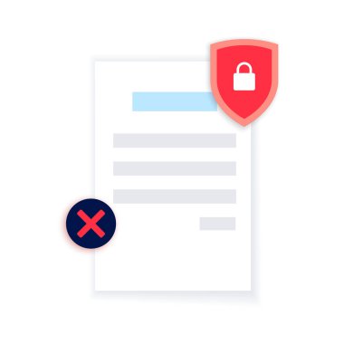 Belge kağıdındaki pul reddedildi, kontrat reddedildi. Ehliyetinde geri çekilme işareti var. Anlaşma, mali rapor veya fatura. Gölge etkisi olan gerçekçi bir sayfa. Kağıt işleri kavramı vektör illüstrasyonu