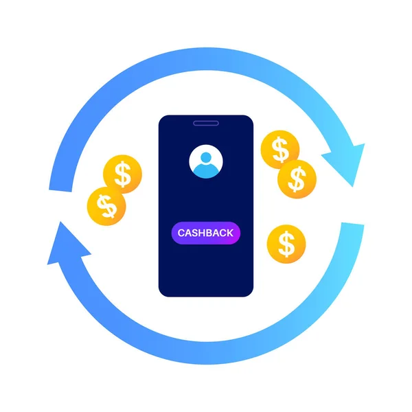 Conceito Cashback Recompensa Reembolso Dinheiro Smartphone Pagamento Online Transferência Dinheiro —  Vetores de Stock
