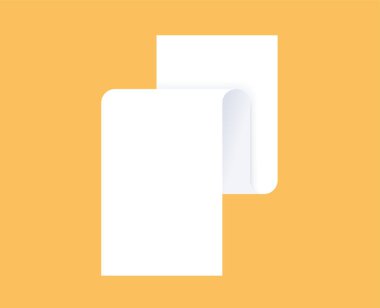 Boş uzun kağıt sayfa, gerçekçi belge modeli. Büyük, boş bir mektup. İş, ofis, eğitim için beyaz çarşaf. Sarı arkaplanda gölge, düz vektör resimleme şablonu