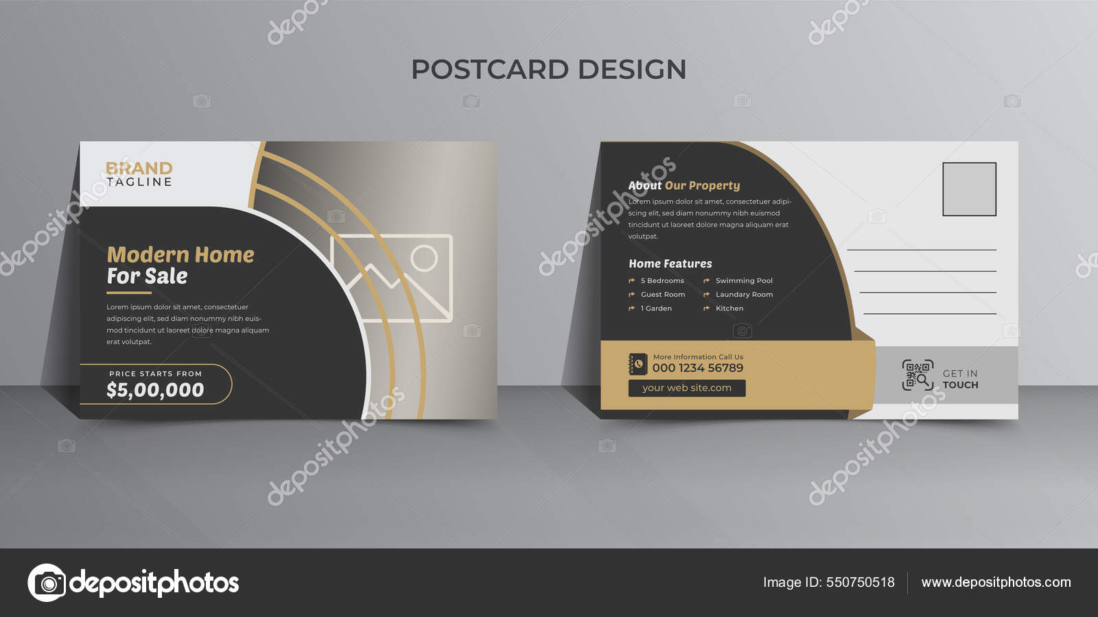 Diseño Plantilla Postal Inmobiliaria Mínima Creativa Diseño Folleto  Inmobiliario Portada Vector de stock #550750518 de ©Mgain_Designer, image size:1600x900