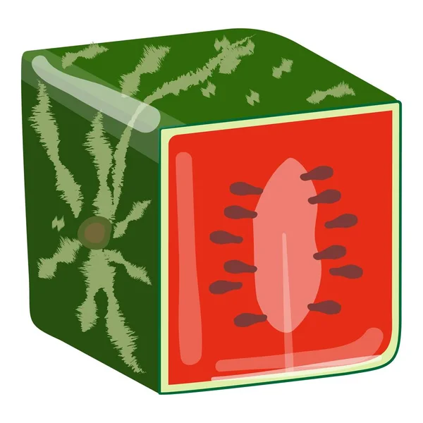 Anguria Cubo Icona Vettore Cartone Animato Fetta Frutta Melone Estate — Vettoriale Stock