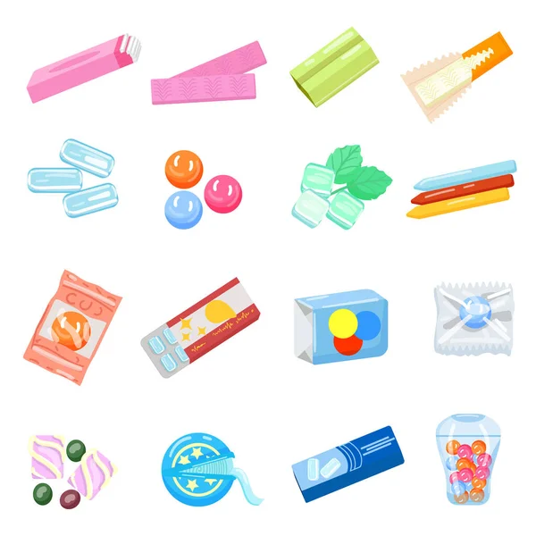 Εικονίδια Gum Που Διάνυσμα Κινουμένων Σχεδίων Μασώντας Φούσκα Τσιχλόφουσκα — Διανυσματικό Αρχείο