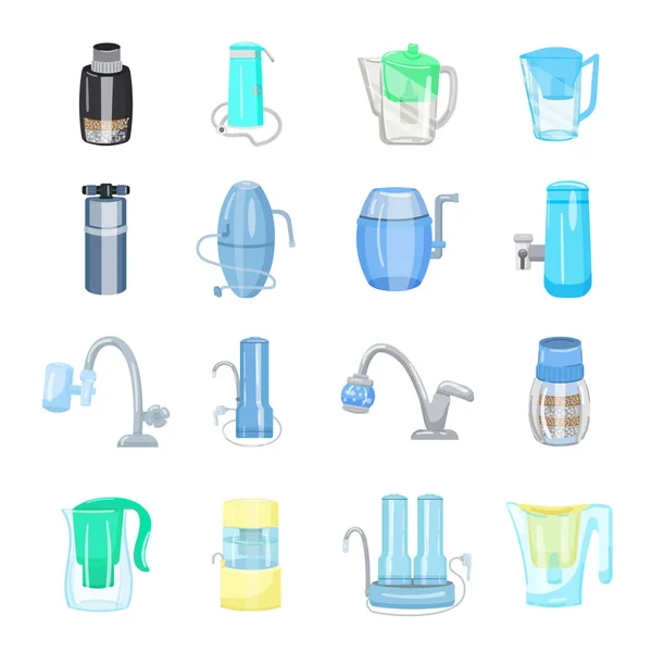 Filter Water Icons Set Cartoon Vector System Filter Water Purifier — Stock Vector