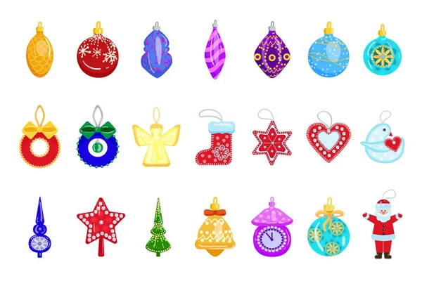 Árbol Navidad Juguetes Iconos Conjunto Dibujos Animados Vector Decora Festivo — Archivo Imágenes Vectoriales