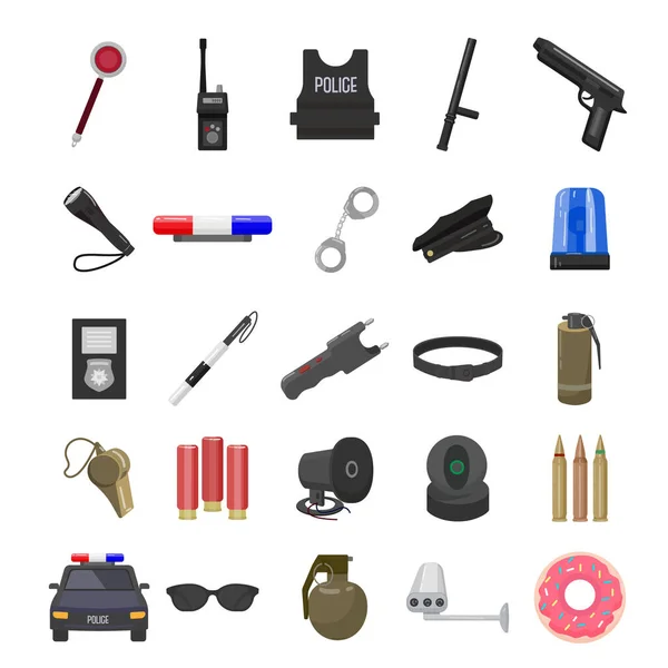 Ícones Equipamentos Polícia Definir Vetor Desenhos Animados Exército Algemado Pistola —  Vetores de Stock