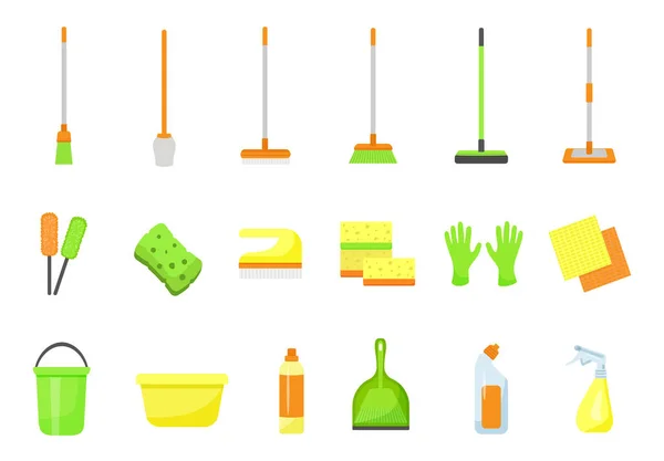 Cleaner Equipment Icons Set Cartoon Vector Clean Chemicals Cleaning Bucket — Stock Vector