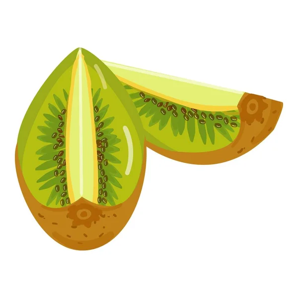 Jugoso Icono Kiwi Vector Dibujos Animados Rebanada Fruta Alimentos Exóticos — Vector de stock