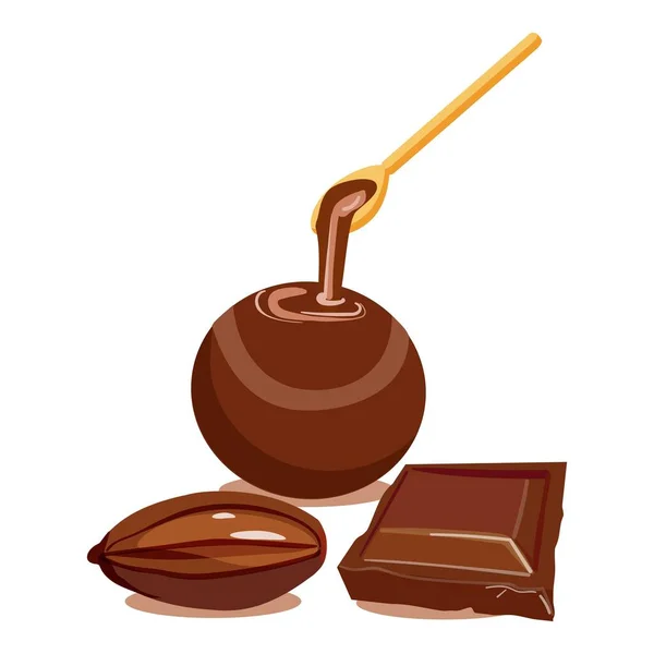 Bola Chocolate Icono Vector Dibujos Animados Frijol Cacao Pieza Oscura — Vector de stock