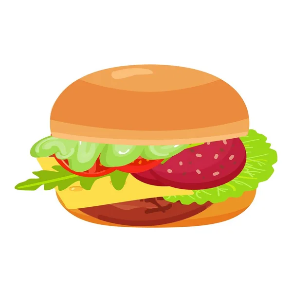 Hamburger Ícone Cartoon Vector Hambúrguer Queijo Carne Pão — Vetor de Stock