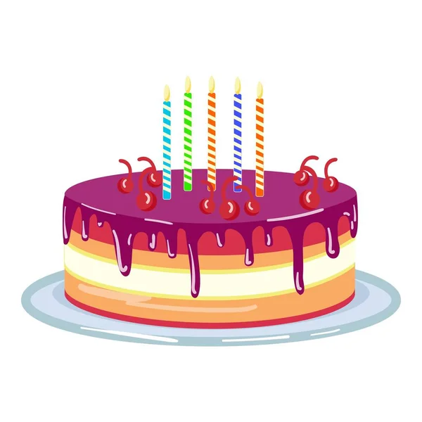 誕生日おめでとうケーキアイコン漫画ベクトル 記念日パーティーだ クリームフード — ストックベクタ
