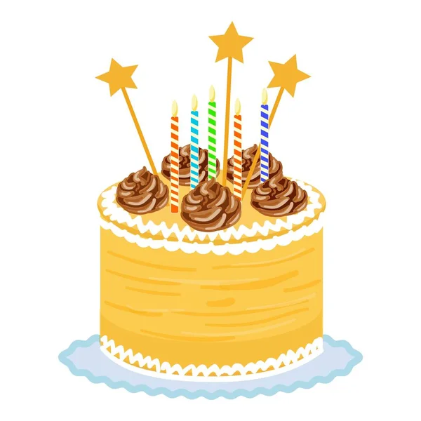 星の誕生日ケーキアイコン漫画ベクトル ハッピーキャンドル パーティーフード — ストックベクタ
