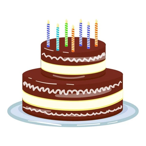 チョコレートクリームケーキアイコン漫画ベクトル 誕生日おめでとう パーティーフード — ストックベクタ