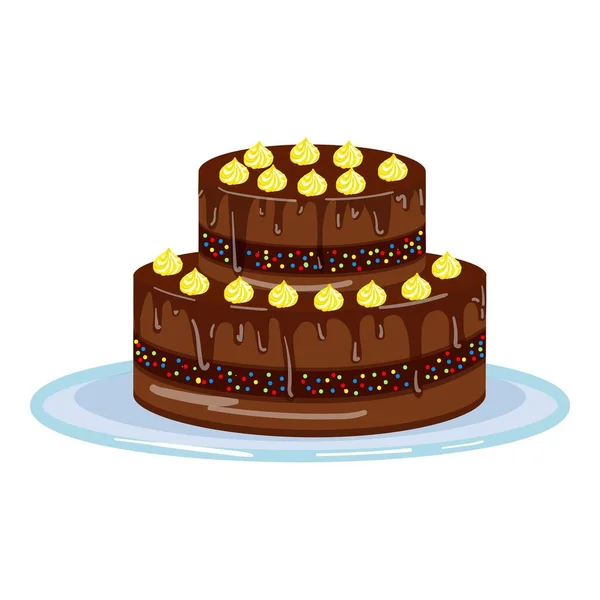 Vetor Desenho Animado Ícone Bolo Chocolate Preto Feliz Aniversário Vela —  Vetores de Stock