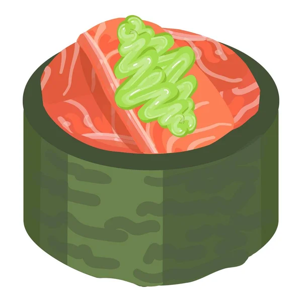 绿色寿司滚动图标卡通矢量 日本菜 鲑鱼鱼 — 图库矢量图片