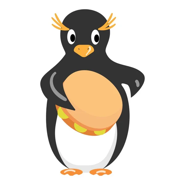 Pingvin Csörgődobos Ikon Rajzfilm Vektorral Téli Baba Boldog Állat — Stock Vector