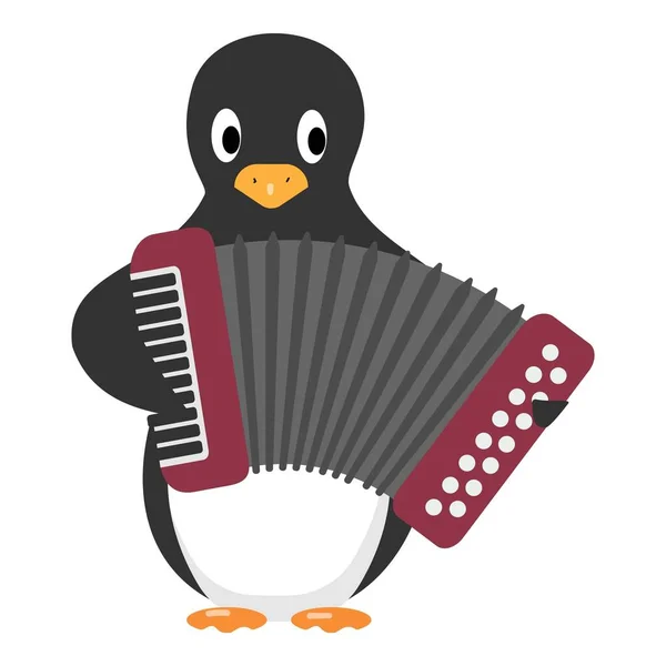 Pingvin Játszani Harmonika Ikon Rajzfilm Vektor Téli Állat Aranyos Baba — Stock Vector
