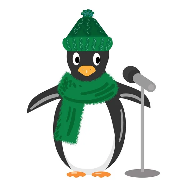 Pingvin Énekes Ikon Rajzfilm Vektor Ünnepi Állati Boldogság — Stock Vector