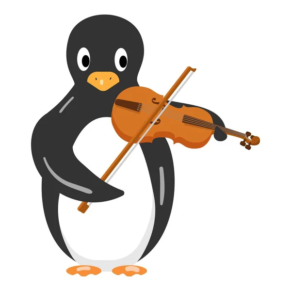 Pingvin Hegedülni Ikon Rajzfilm Vektor Téli Baba Boldog Állat — Stock Vector