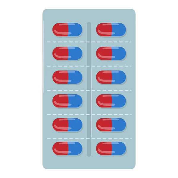 Antibiotikum Buborékcsomagolás Ikon Rajzfilm Vektor Gyógyszer Tabletta Drogcsomagolás — Stock Vector